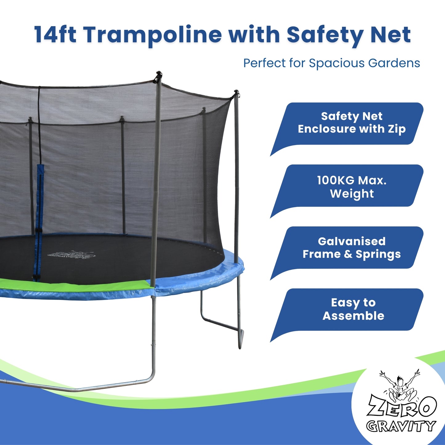 Zero Gravity 14ft Trampoline with Safety Net - Leisure Brands Group