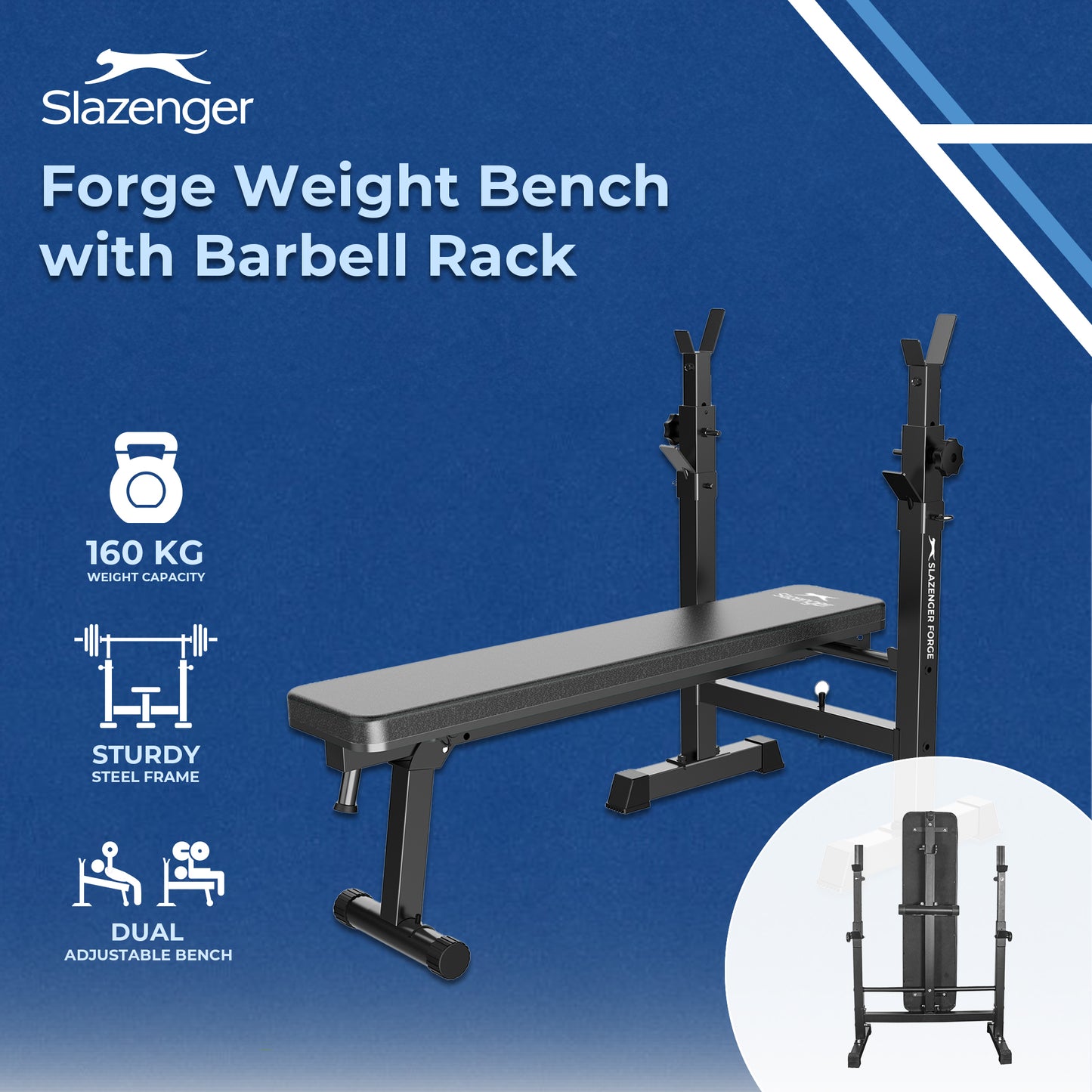 Slazenger Forge Weight Bench with Adjustable Barbell Rack - Slazenger SA