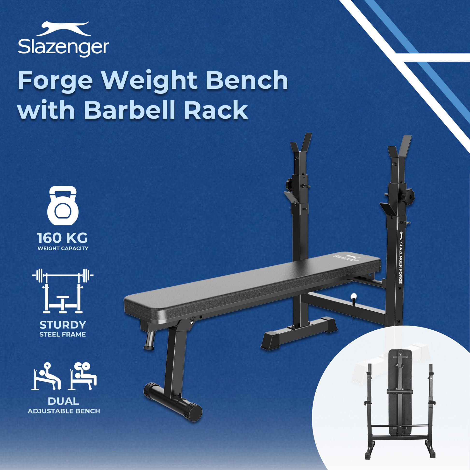 Slazenger Forge Weight Bench with Adjustable Barbell Rack - Slazenger SA