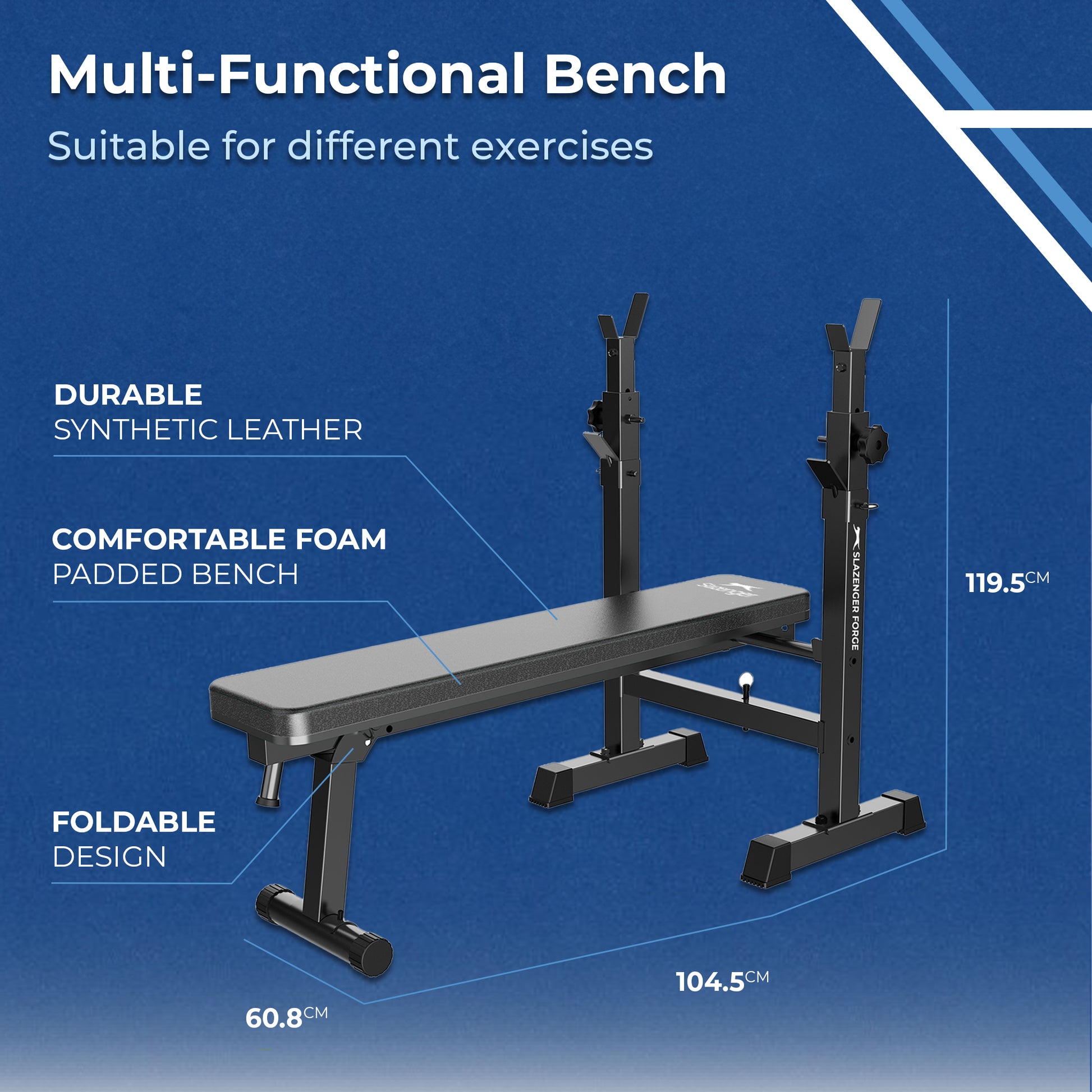 Slazenger Forge Weight Bench with Adjustable Barbell Rack - Slazenger SA
