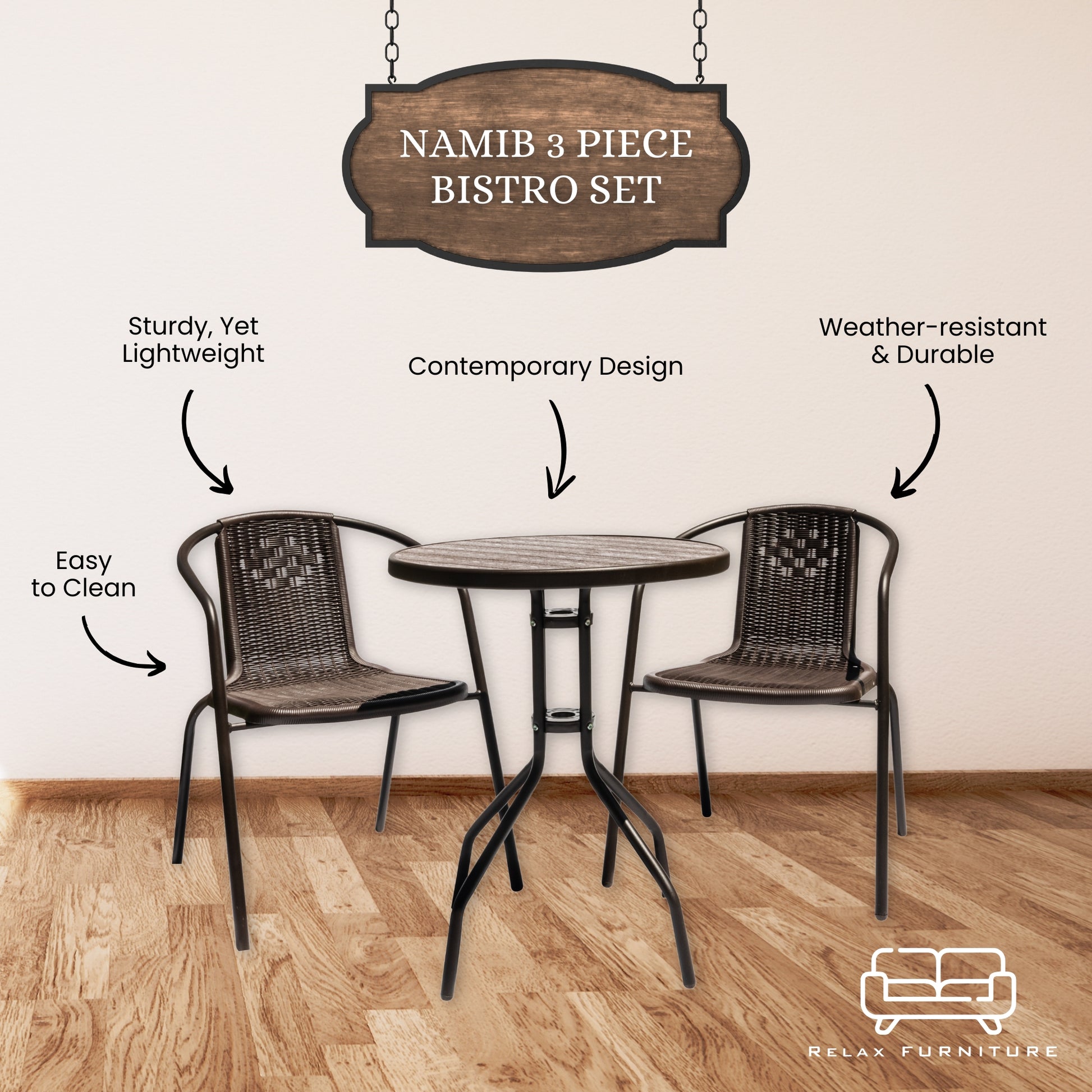 Relax Furniture Namib 3 Piece Bistro Set - Leisure Brands Group