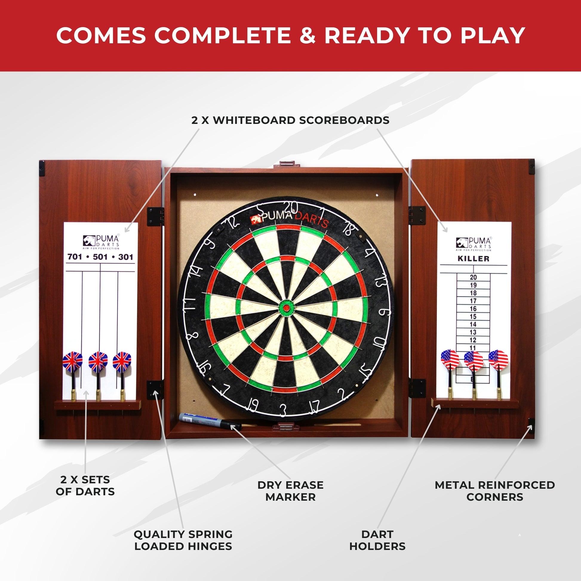 Puma Stadium Bristle Dartboard & Cabinet Set - Leisure Brands Group